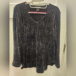 Soft Works Black Velour Chenille Top Small Long Sleeve V-Neck Made in Canada